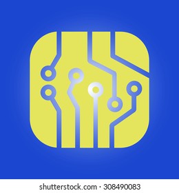 Circuit board  icon. Technology scheme square symbol. Flat design style.