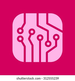 Circuit board  icon. Technology scheme square symbol. Flat design style.