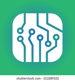 Circuit board  icon. Technology scheme square symbol. Flat design style.