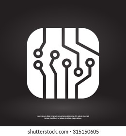 Circuit board  icon. Technology scheme square symbol. Flat design style.