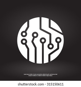 Circuit board  icon. Technology scheme square symbol. Flat design style.