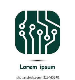 Circuit board  icon. Technology scheme square symbol. Flat design style.