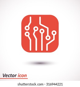 Circuit board  icon. Technology scheme square symbol. Flat design style.