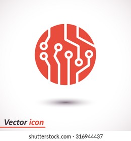 Circuit board  icon. Technology scheme square symbol. Flat design style.