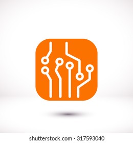 Circuit board  icon. Technology scheme square symbol. Flat design style.