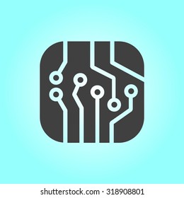Circuit board  icon. Technology scheme square symbol. Flat design style.