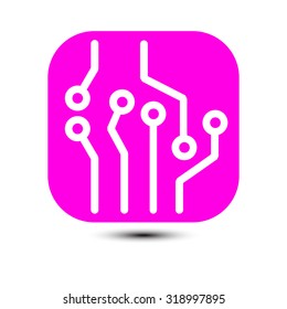 Circuit board  icon. Technology scheme square symbol. Flat design style.