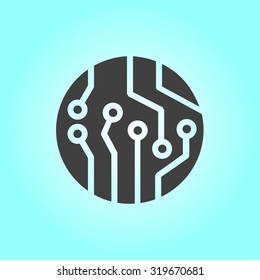 Circuit board  icon. Technology scheme square symbol. Flat design style.