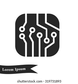 Circuit board  icon. Technology scheme square symbol. Flat design style.