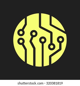 Circuit board  icon. Technology scheme square symbol. Flat design style.