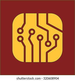 Circuit board  icon. Technology scheme square symbol. Flat design style.