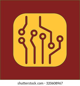 Circuit board icon. Technology scheme square symbol. Flat design style.