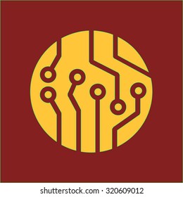 Circuit board icon. Technology scheme square symbol. Flat design style.