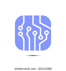 Circuit board  icon. Technology scheme square symbol. Flat design style.