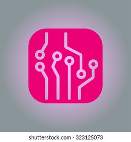 Circuit board  icon. Technology scheme square symbol. Flat design style.