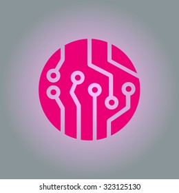 Circuit board  icon. Technology scheme square symbol. Flat design style.