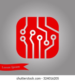 Circuit board  icon. Technology scheme square symbol. Flat design style.