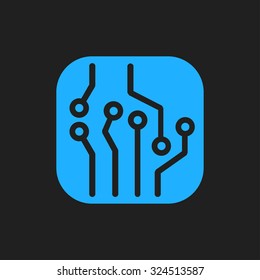 Circuit board  icon. Technology scheme square symbol. Flat design style.