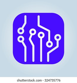 Circuit board  icon. Technology scheme square symbol. Flat design style.