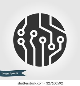 Circuit board  icon. Technology scheme square symbol. Flat design style.