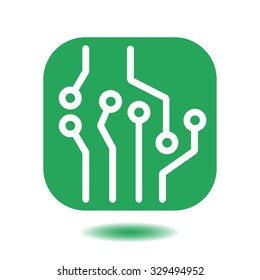 Circuit board  icon. Technology scheme square symbol. Flat design style.