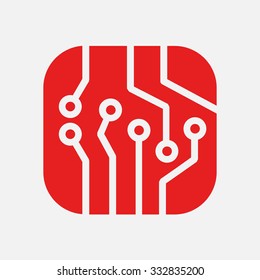 Circuit board  icon. Technology scheme square symbol. Flat design style.