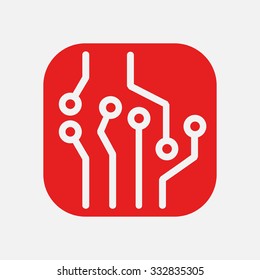 Circuit board  icon. Technology scheme square symbol. Flat design style.