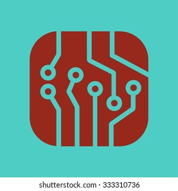 Circuit board  icon. Technology scheme square symbol. Flat design style.