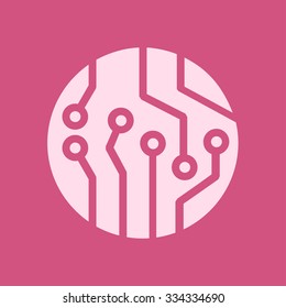 Circuit board  icon. Technology scheme square symbol. Flat design style.