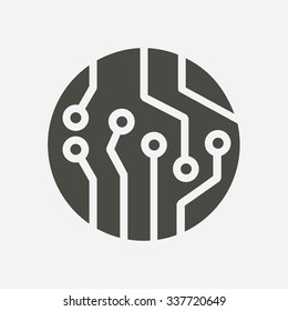 Circuit board  icon. Technology scheme square symbol. Flat design style.