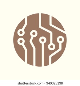 Circuit board  icon. Technology scheme square symbol. Flat design style.