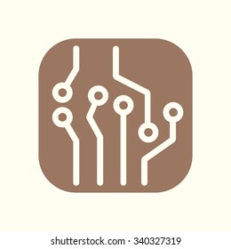 Circuit board  icon. Technology scheme square symbol. Flat design style.