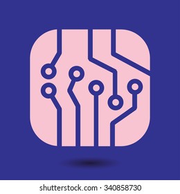 Circuit board  icon. Technology scheme square symbol. Flat design style.