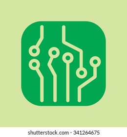 Circuit board  icon. Technology scheme square symbol. Flat design style.
