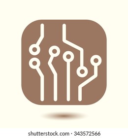 Circuit board  icon. Technology scheme square symbol. Flat design style.