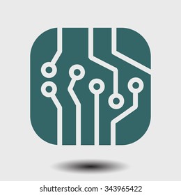 Circuit board  icon. Technology scheme square symbol. Flat design style.