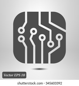 Circuit board  icon. Technology scheme square symbol. Flat design style.