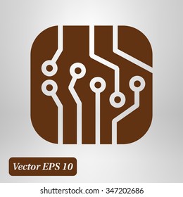 Circuit board  icon. Technology scheme square symbol. Flat design style.