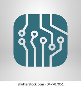 Circuit board  icon. Technology scheme square symbol. Flat design style.
