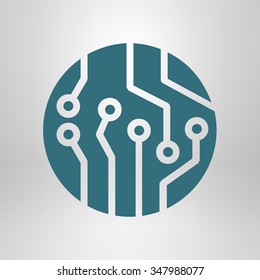 Circuit board  icon. Technology scheme square symbol. Flat design style.
