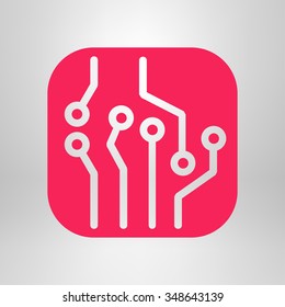 Circuit board  icon. Technology scheme square symbol. Flat design style.
