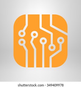 Circuit board  icon. Technology scheme square symbol. Flat design style.