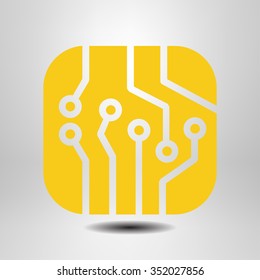 Circuit board  icon. Technology scheme square symbol. Flat design style.