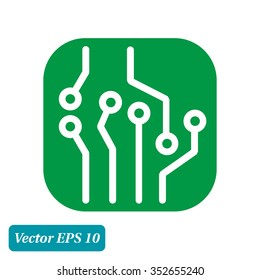 Circuit board  icon. Technology scheme square symbol. Flat design style.