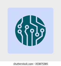 Circuit board  icon. Technology scheme square symbol. Flat design style.
