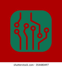 Circuit board  icon. Technology scheme square symbol. Flat design style.