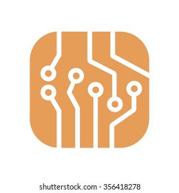Circuit board  icon. Technology scheme square symbol. Flat design style.