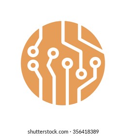 Circuit board  icon. Technology scheme square symbol. Flat design style.