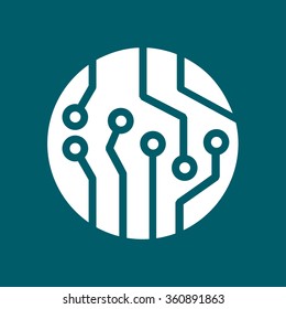 Circuit board  icon. Technology scheme square symbol. Flat design style.