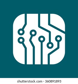 Circuit board  icon. Technology scheme square symbol. Flat design style.